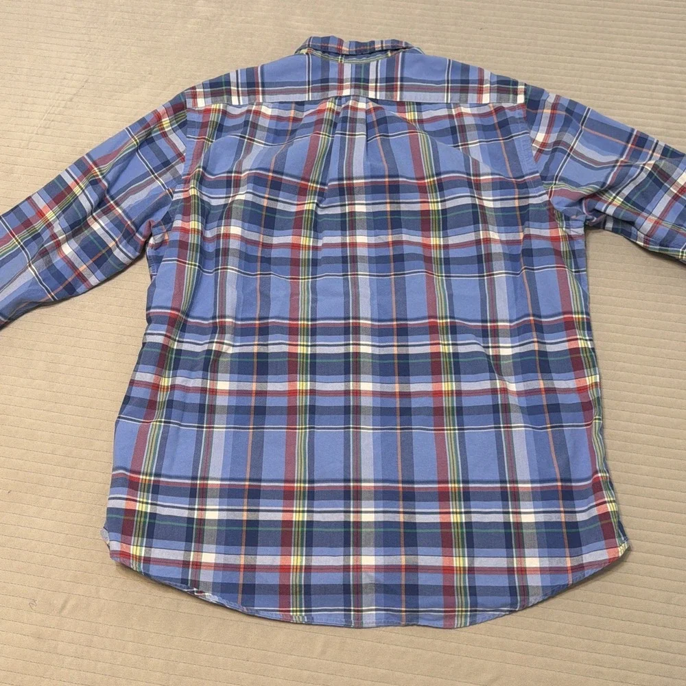 Polo Ralph Lauren Oxford Shirt Mens XL Plaid Long Button Green Blue Colorful